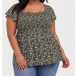 Torrid olive floral challis smocked top